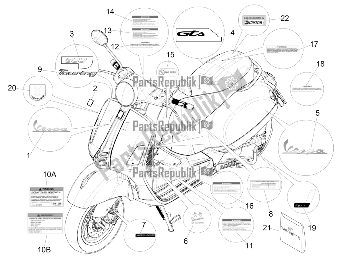 Todas las partes para Placas - Emblemas de Vespa GTS 300 HPE ABS E4 2020