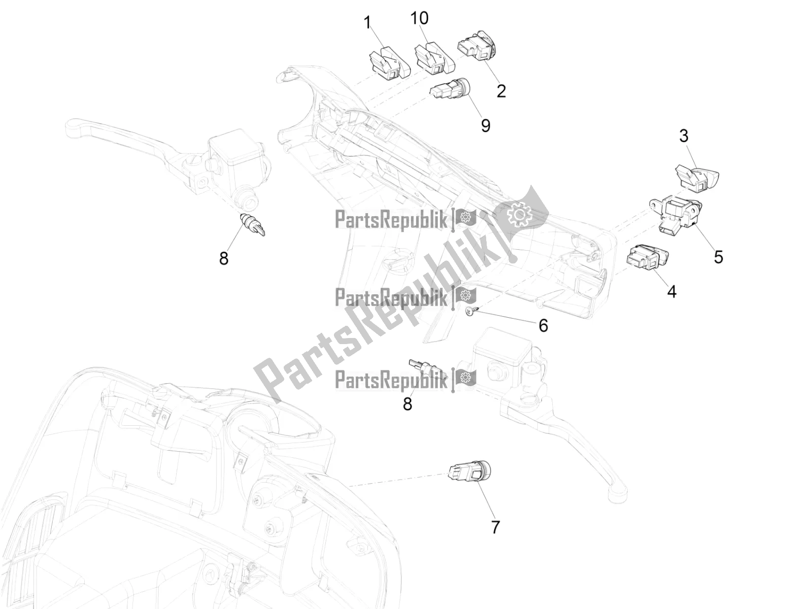 Alle onderdelen voor de Keuzeschakelaars - Schakelaars - Knoppen van de Vespa GTS 300 HPE ABS E4 2020