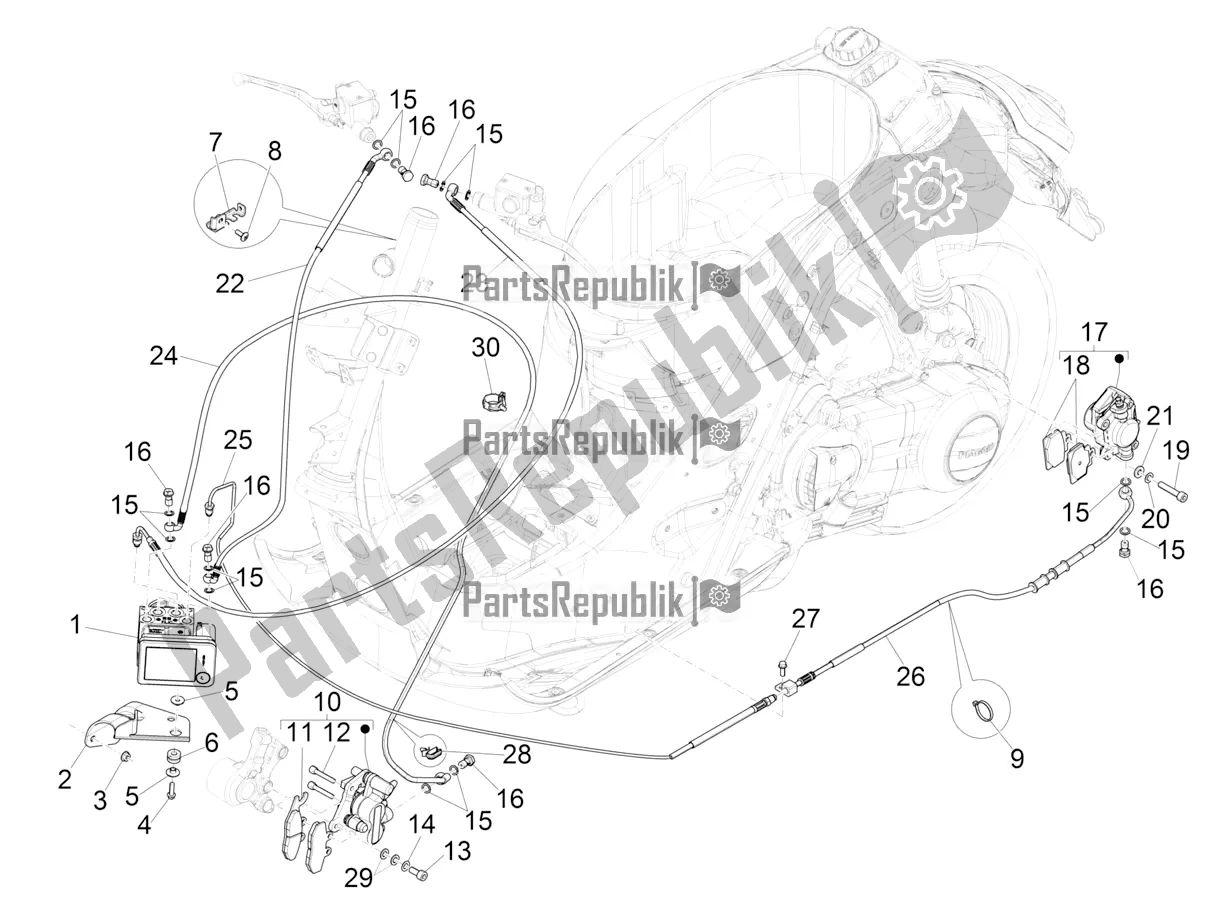 Tutte le parti per il Tubi Freni - Pinze (abs) del Vespa GTS 300 HPE ABS E4 2021