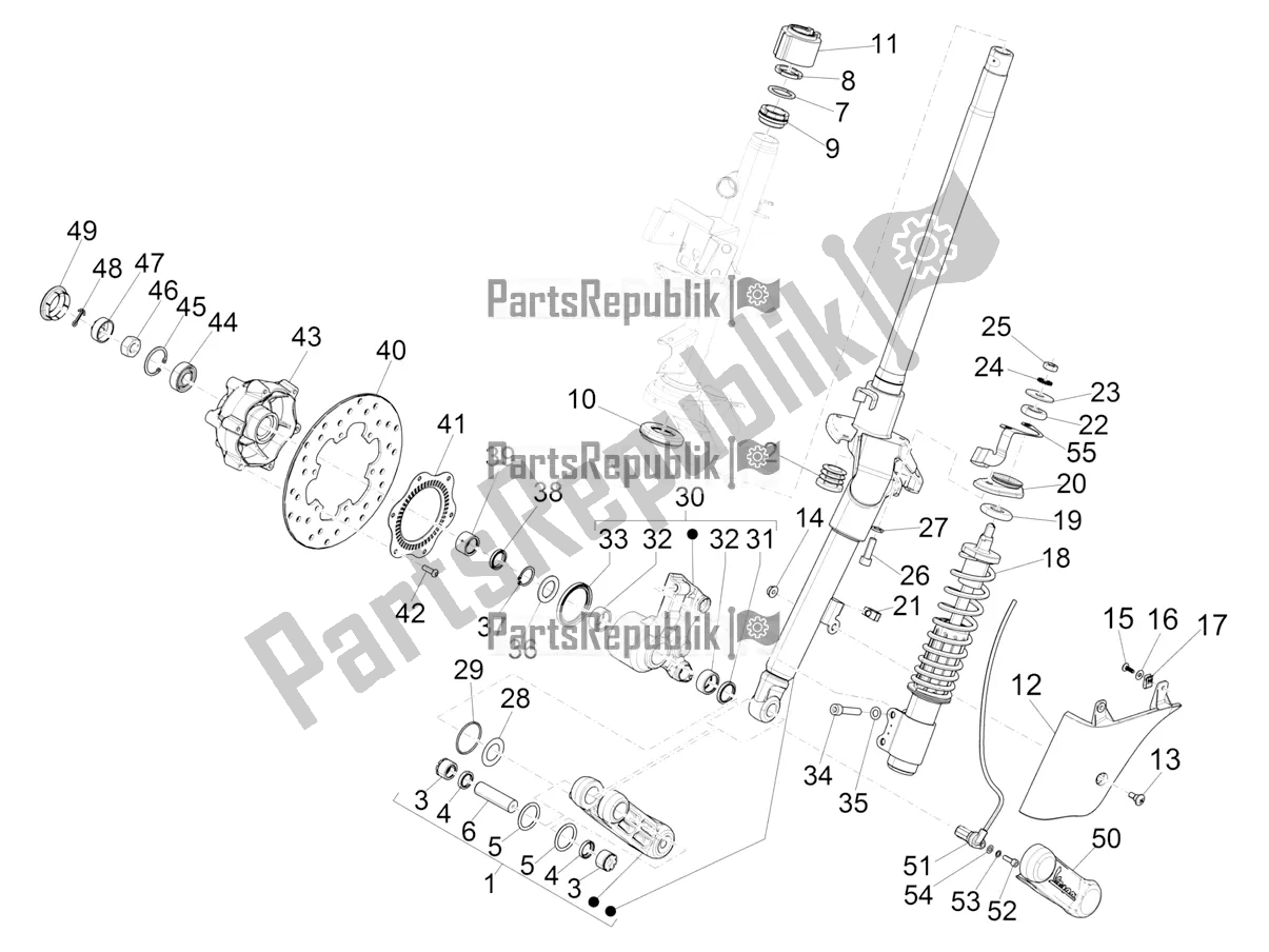 Alle onderdelen voor de Vork / Stuurbuis - Stuurlagereenheid van de Vespa GTS 300 HPE ABS E4 2021
