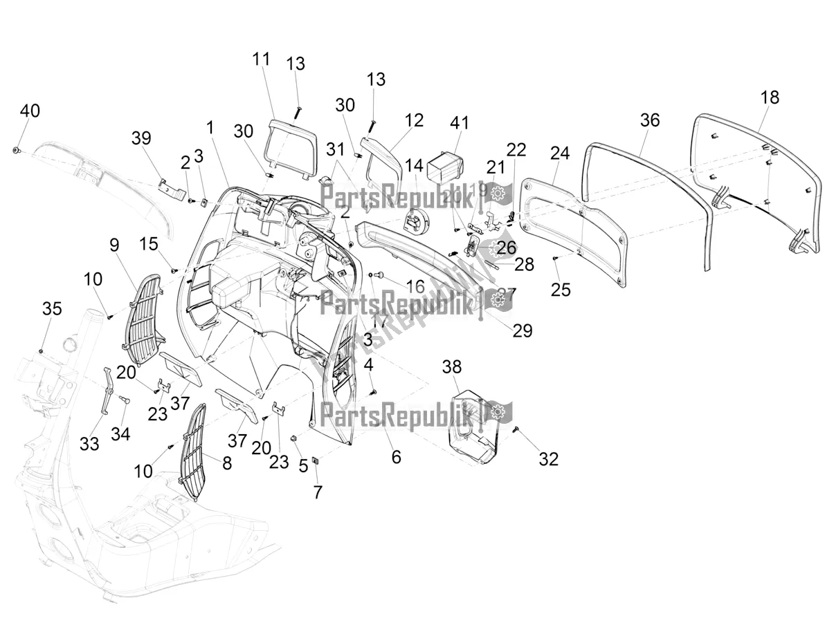 Wszystkie części do Przedni Schowek - Panel Ochraniaj? Cy Kolana Vespa GTS 300 HPE ABS E4 2021