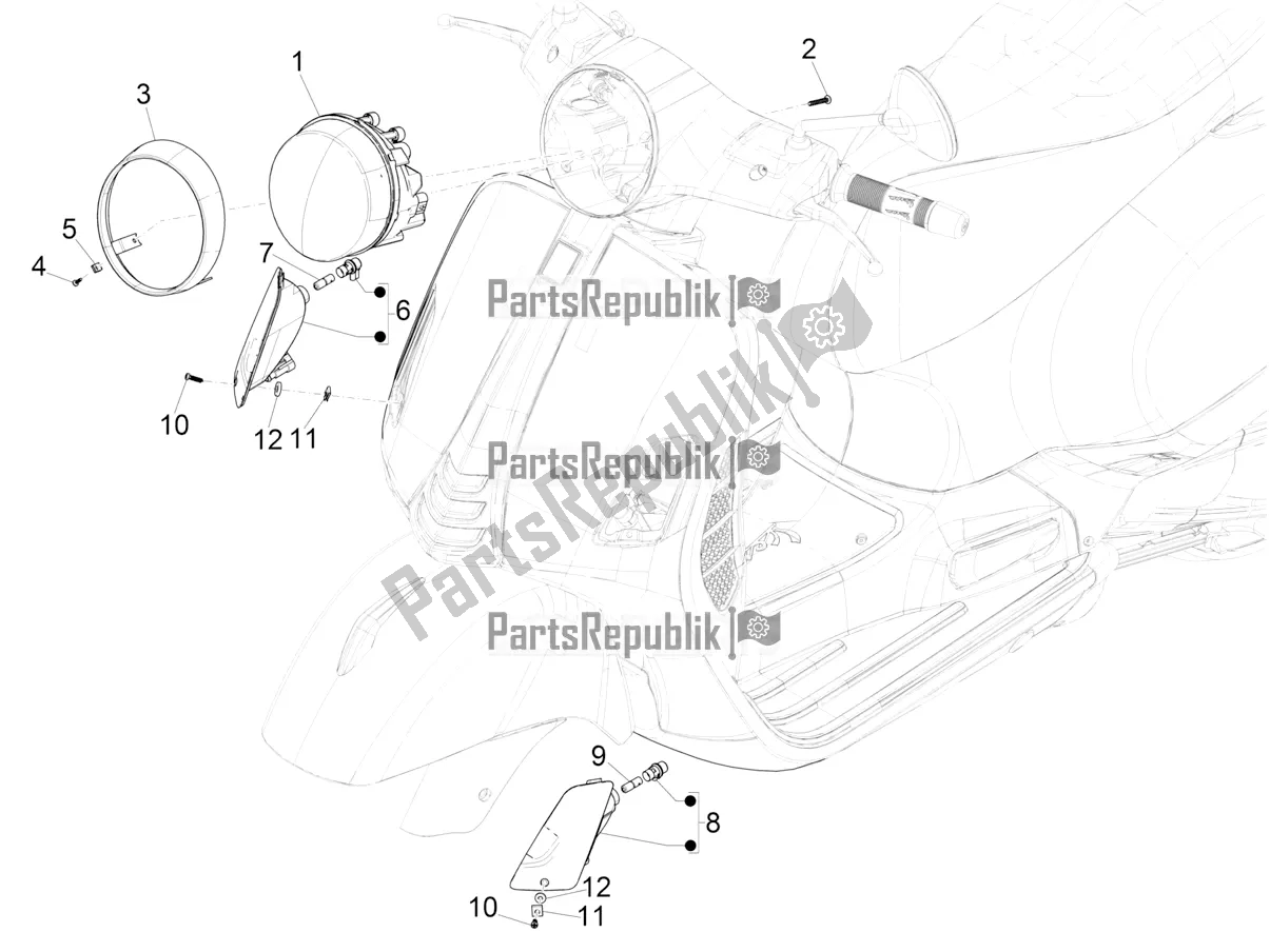 All parts for the Front Headlamps - Turn Signal Lamps of the Vespa GTS 300 HPE ABS E4 2021