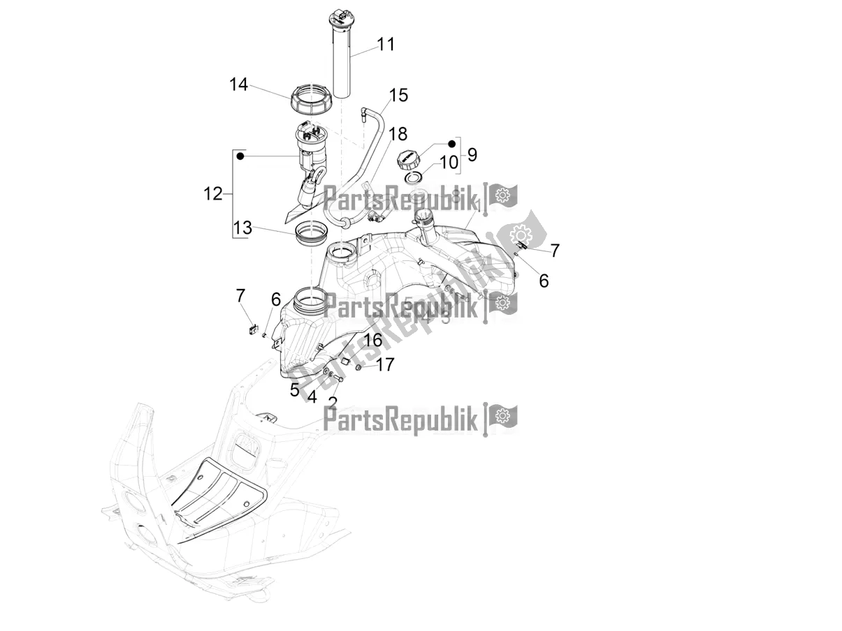 All parts for the Fuel Tank of the Vespa GTS 300 HPE ABS E4 2021