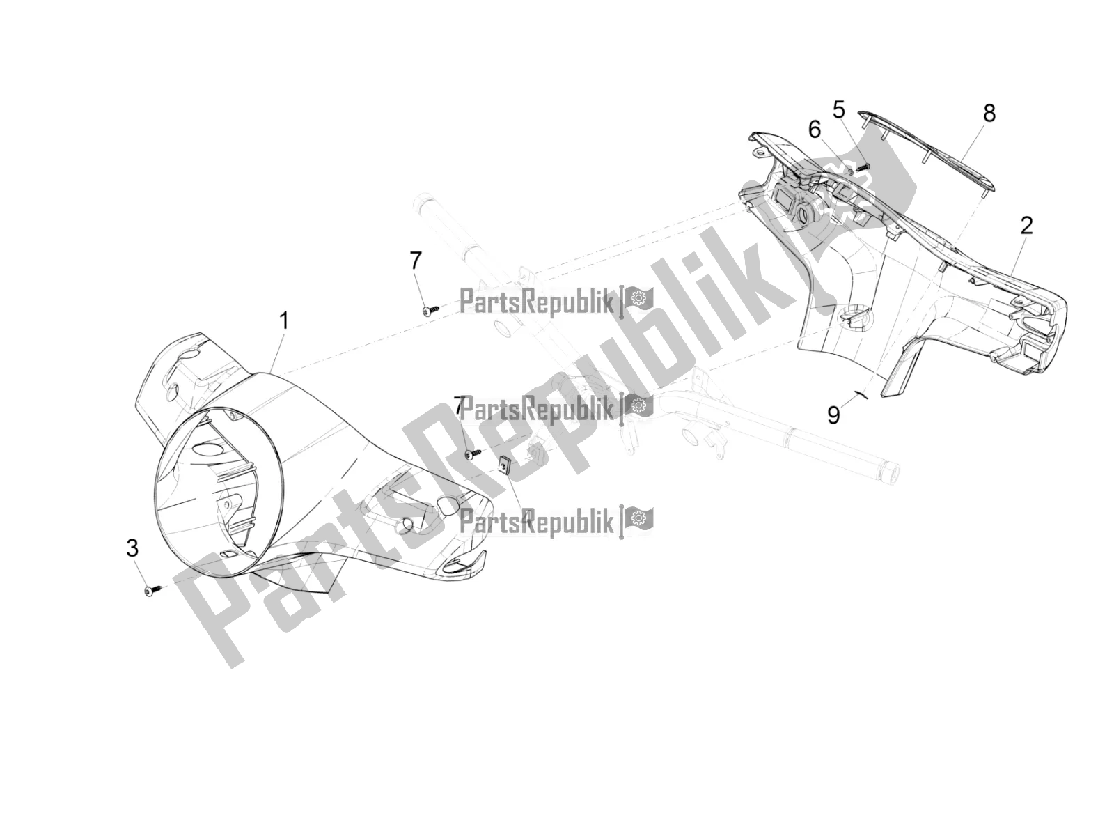 All parts for the Handlebars Coverages of the Vespa GTS 300 HPE ABS E4 2021