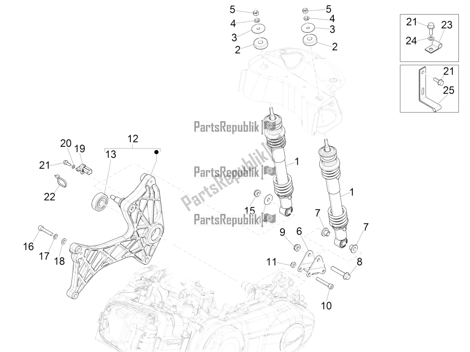 Toutes les pièces pour le Suspension Arrière - Amortisseur / S du Vespa GTS 300 HPE ABS E4 2021