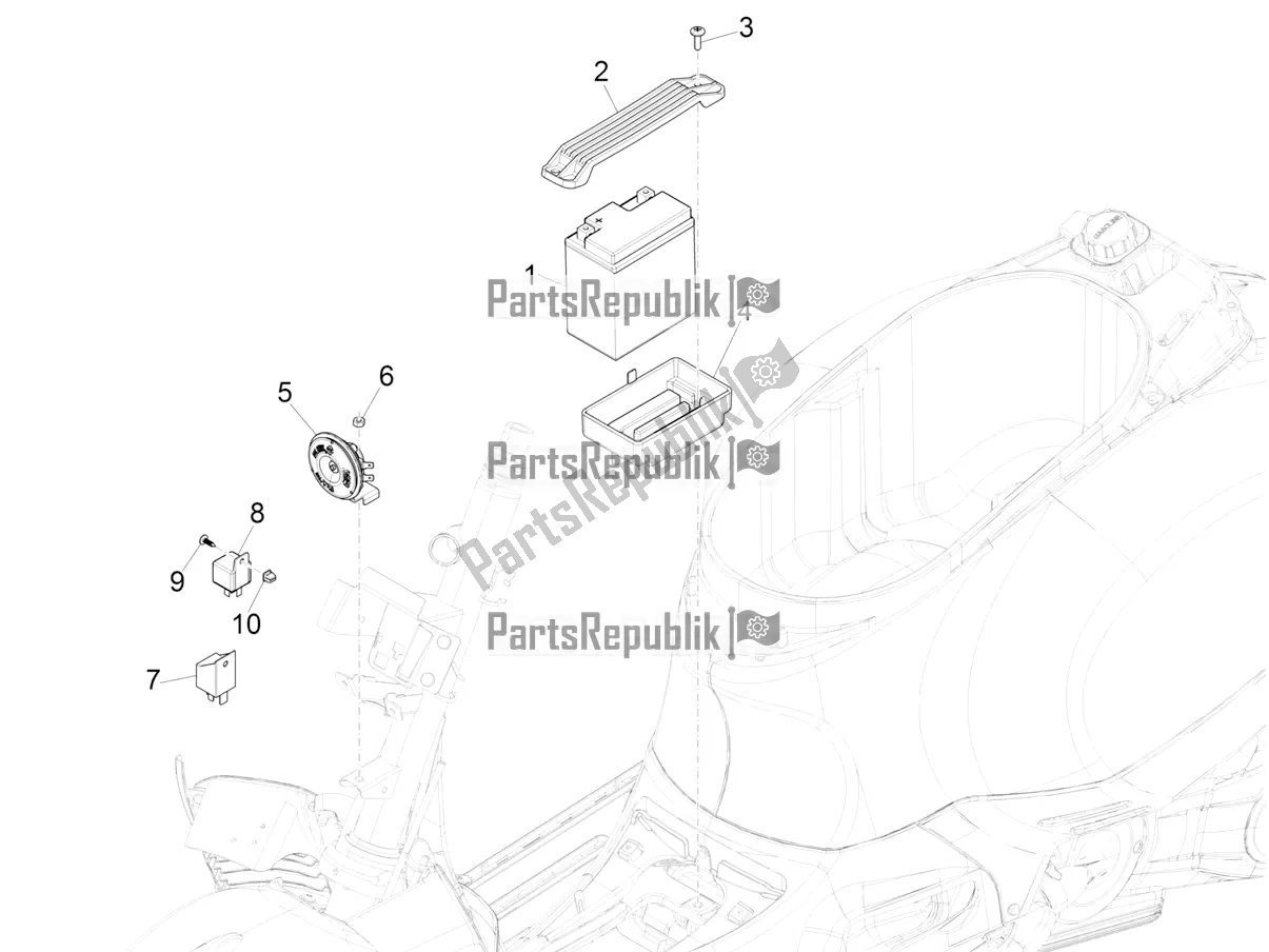 Todas as partes de Interruptores De Controle Remoto - Bateria - Buzina do Vespa GTS 300 HPE ABS E4 2021