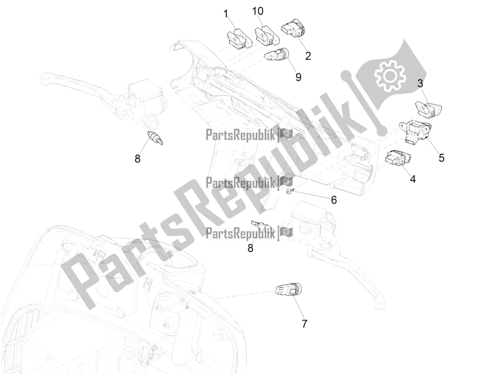 All parts for the Selectors - Switches - Buttons of the Vespa GTS 300 HPE ABS E4 2021