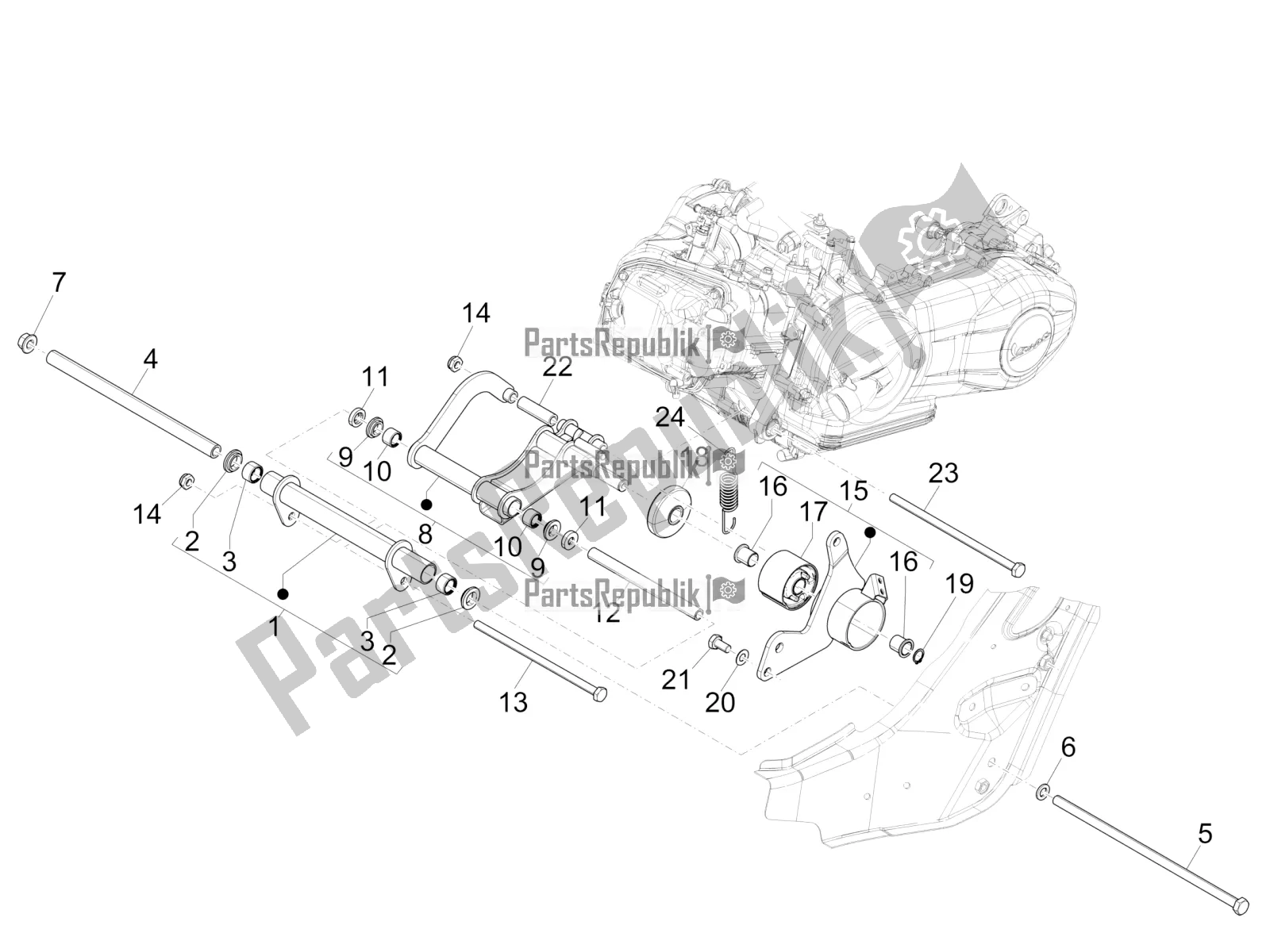 Toutes les pièces pour le Bras Oscillant du Vespa GTS 300 HPE ABS E4 2021