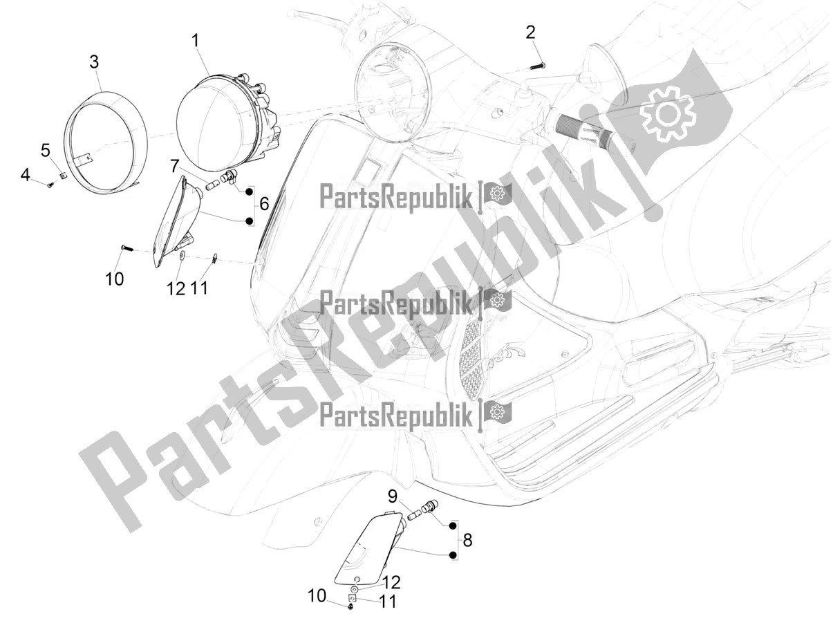 All parts for the Front Headlamps - Turn Signal Lamps of the Vespa GTS 300 HPE ABS E5 2020