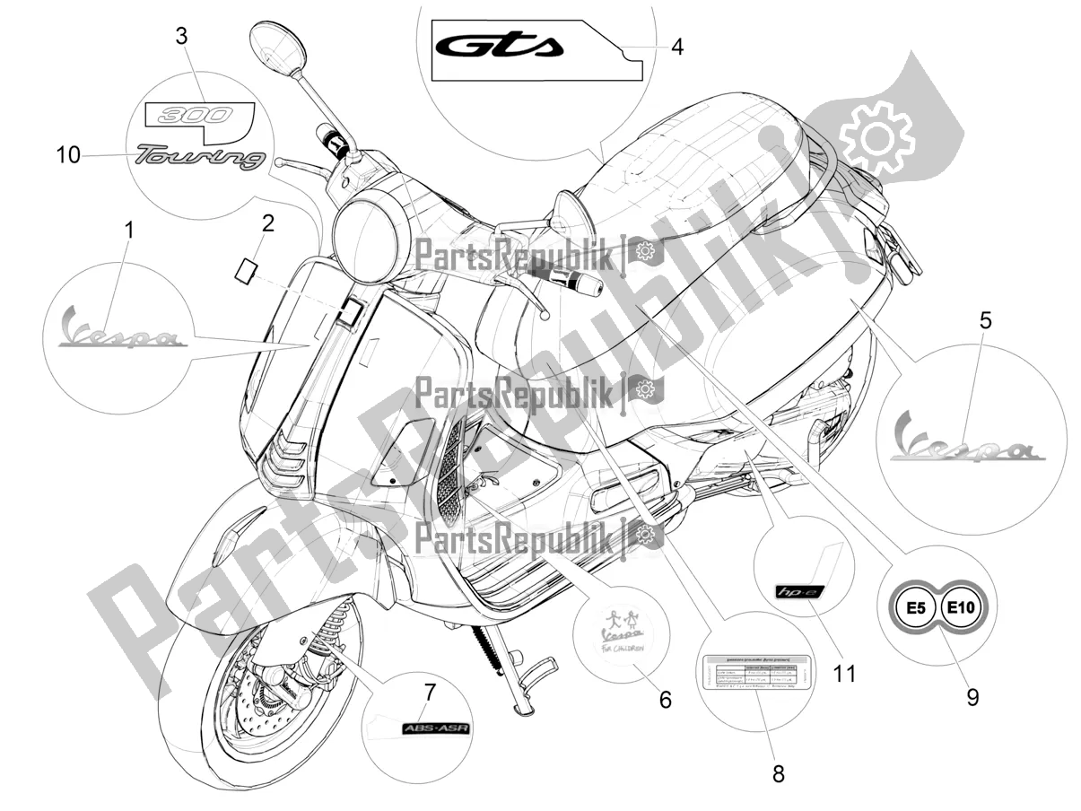 Todas las partes para Placas - Emblemas de Vespa GTS 300 HPE ABS E5 2020