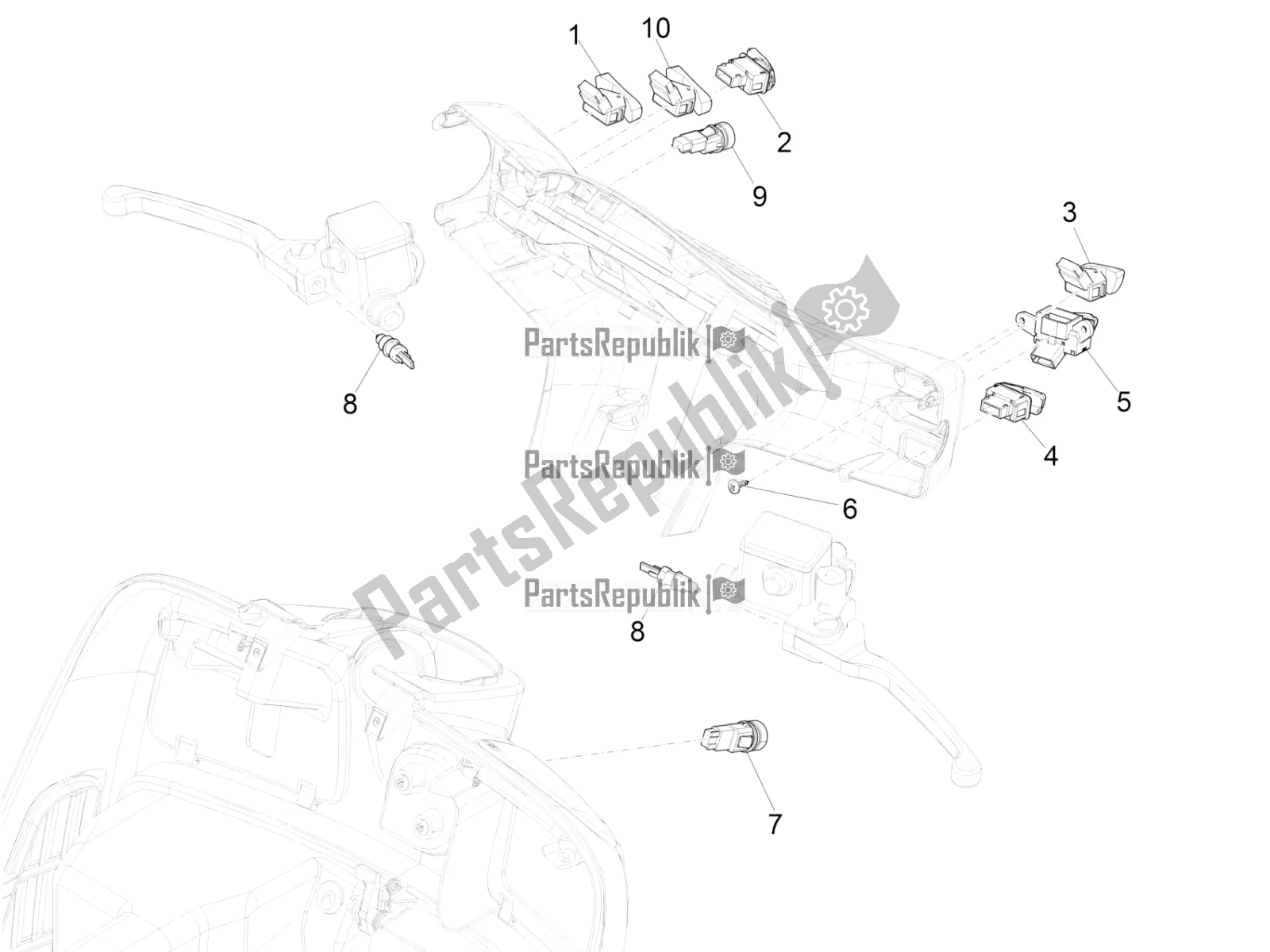 Toutes les pièces pour le Sélecteurs - Interrupteurs - Boutons du Vespa GTS 300 HPE ABS E5 2020