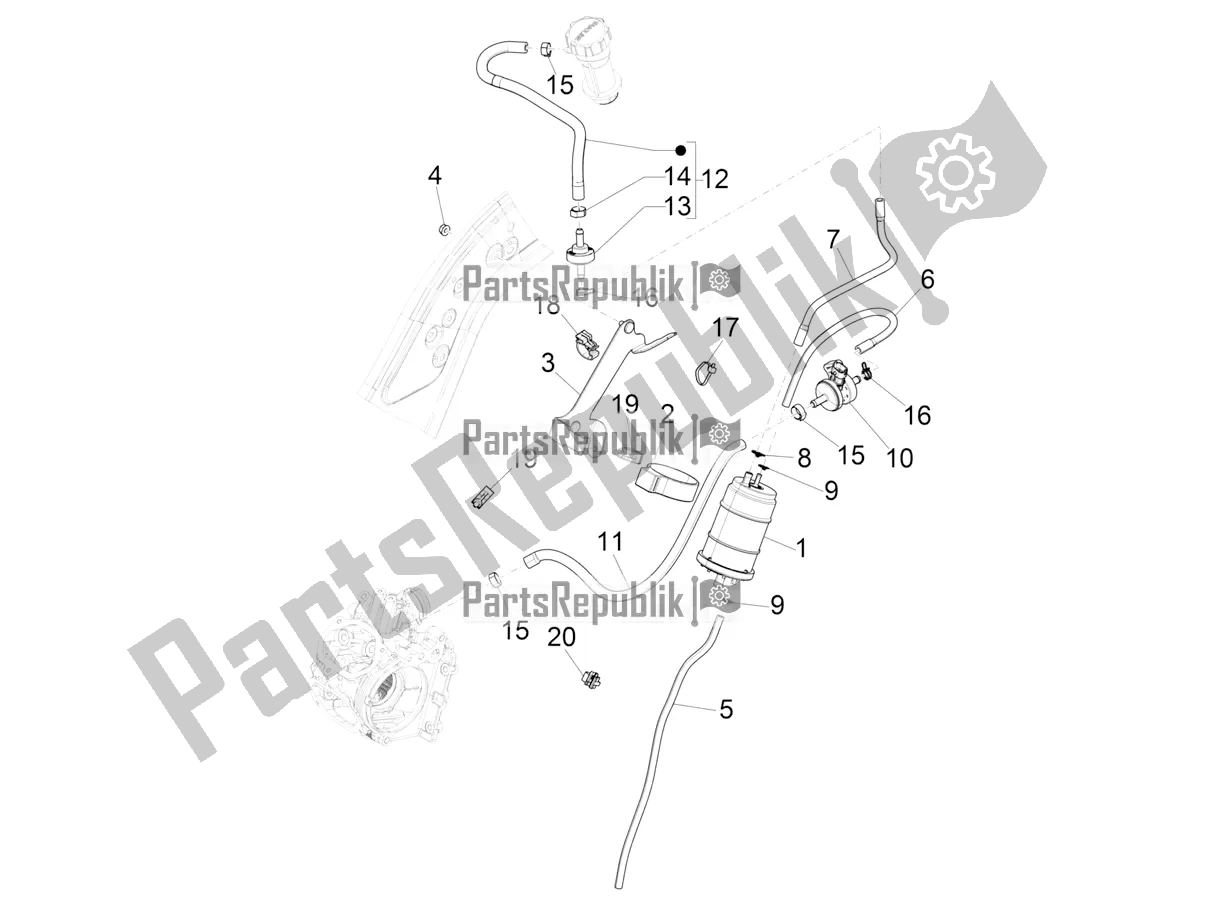 All parts for the Anti-percolation System of the Vespa GTS 300 HPE ABS E5 2021