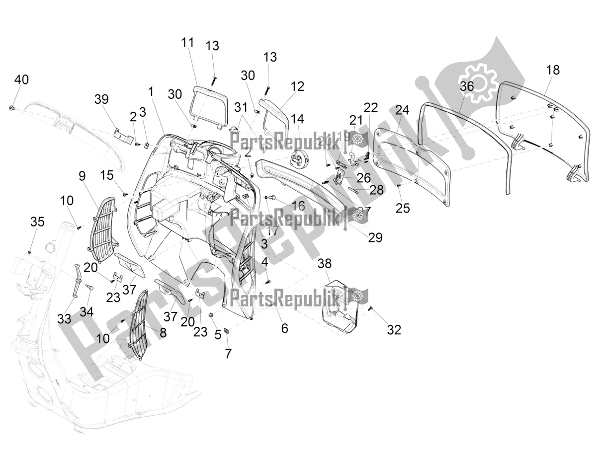 Wszystkie części do Przedni Schowek - Panel Ochraniaj? Cy Kolana Vespa GTS 300 HPE ABS E5 2021