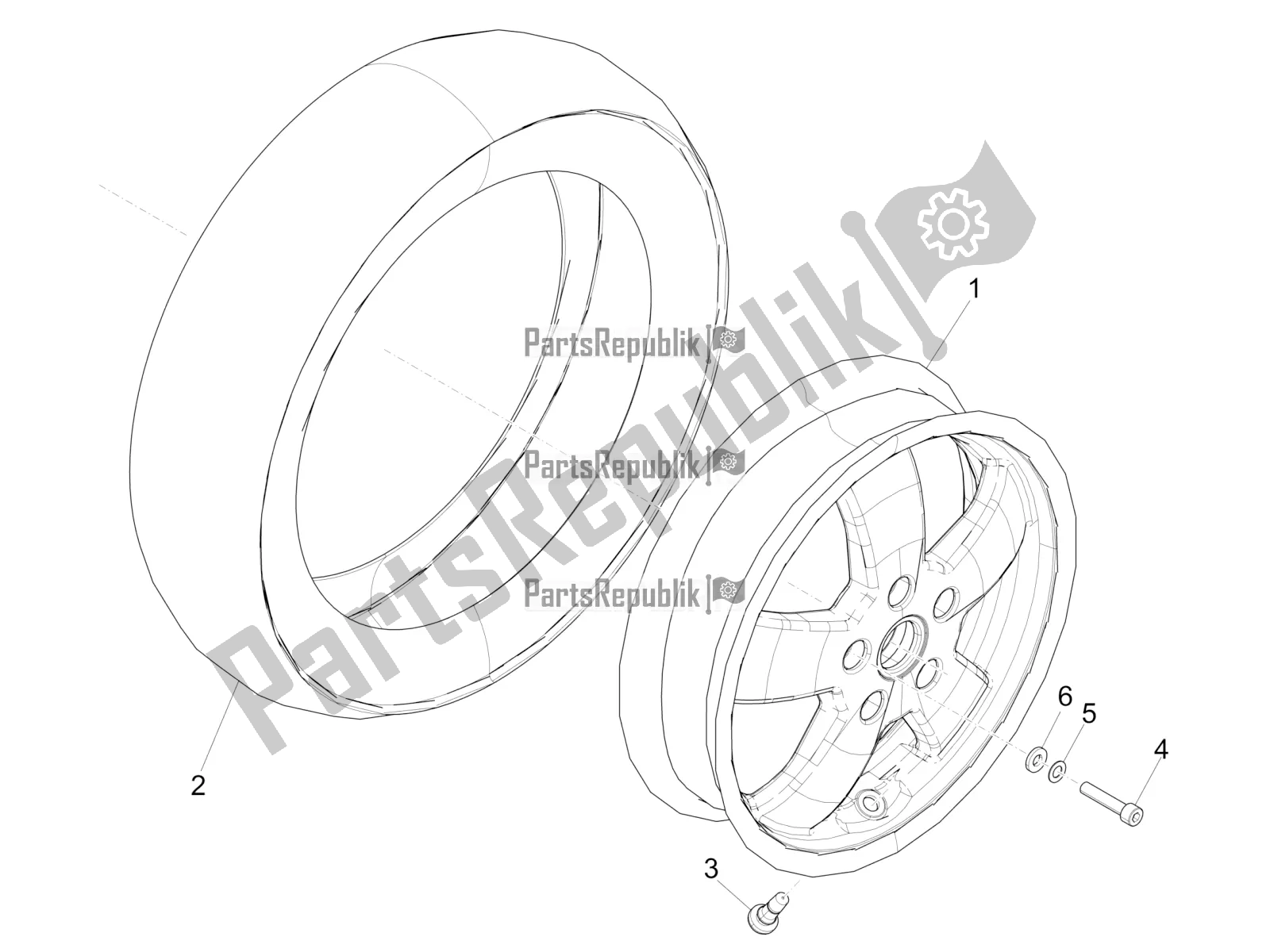 All parts for the Front Wheel of the Vespa GTS 300 HPE ABS E5 2021