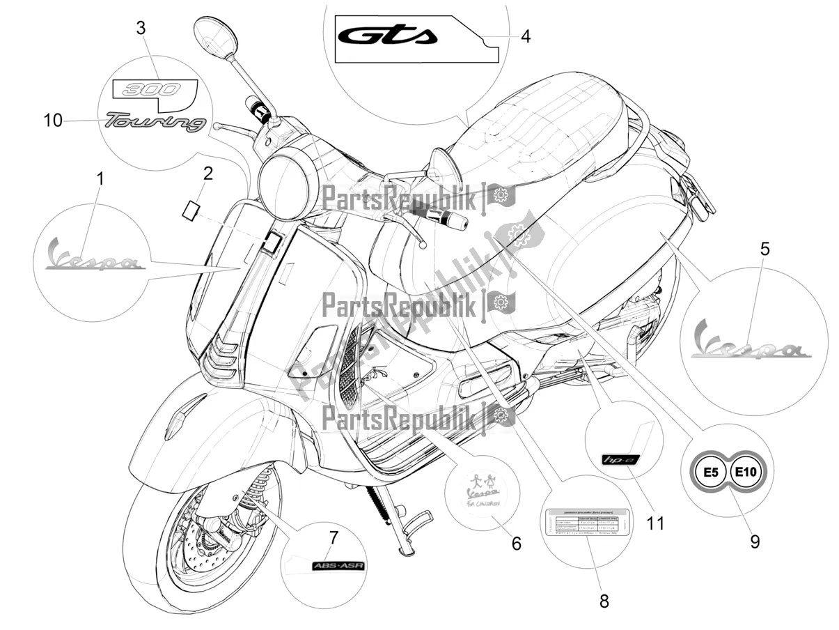 Toutes les pièces pour le Plaques - Emblèmes du Vespa GTS 300 HPE ABS E5 2021