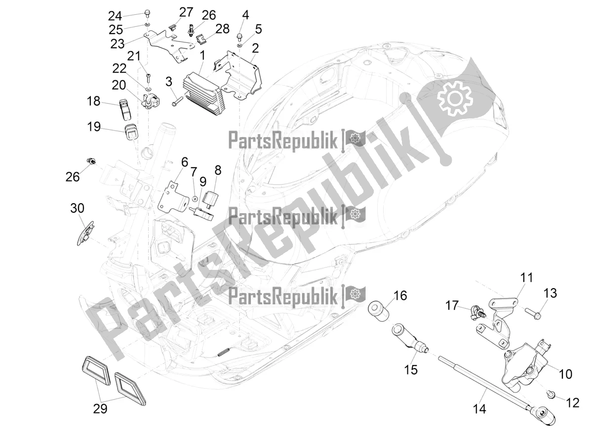 Alle onderdelen voor de Spanningsregelaars - Elektronische Regeleenheden (ecu) - H. T. Spoel van de Vespa GTS 300 HPE ABS E5 2021