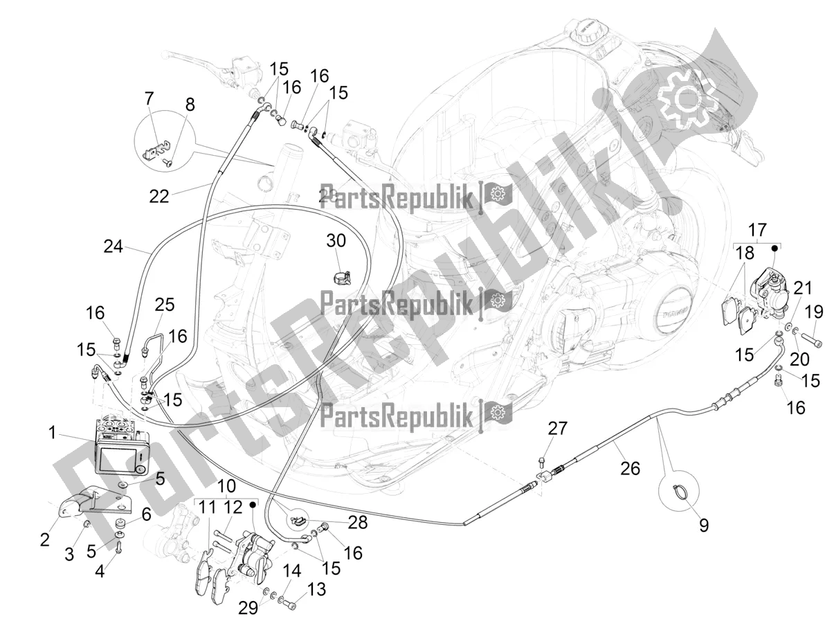 Tutte le parti per il Tubi Freni - Pinze (abs) del Vespa GTS 300 HPE ABS E5 2022