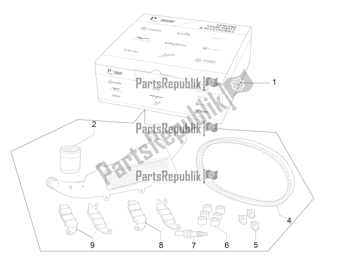 All parts for the Complete Wear And Maintenance Kit of the Vespa GTS 300 HPE ABS E5 2022