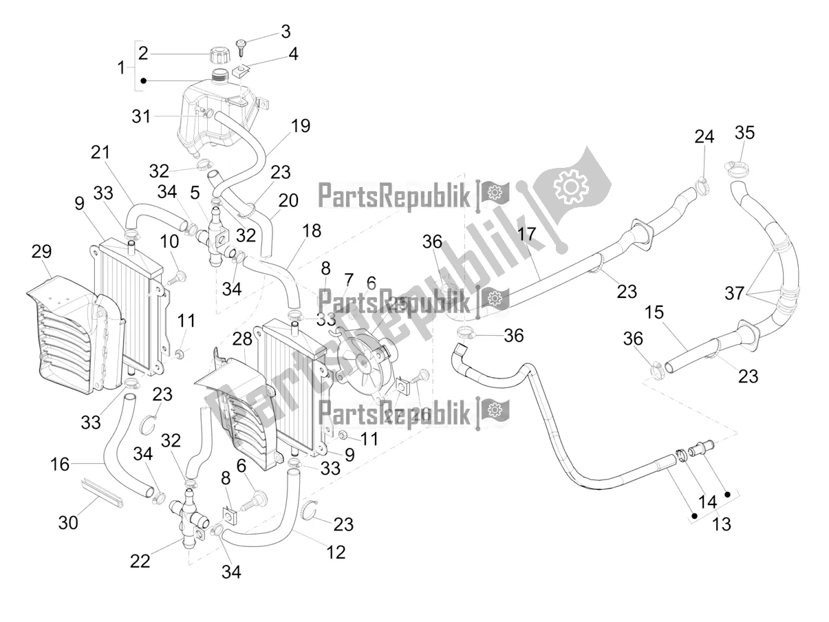 All parts for the Cooling System of the Vespa GTS 300 HPE ABS E5 2022