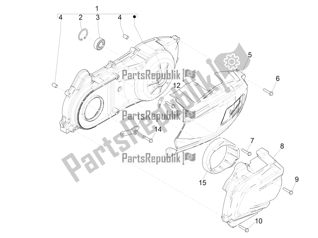 All parts for the Crankcase Cover - Crankcase Cooling of the Vespa GTS 300 HPE ABS E5 2022