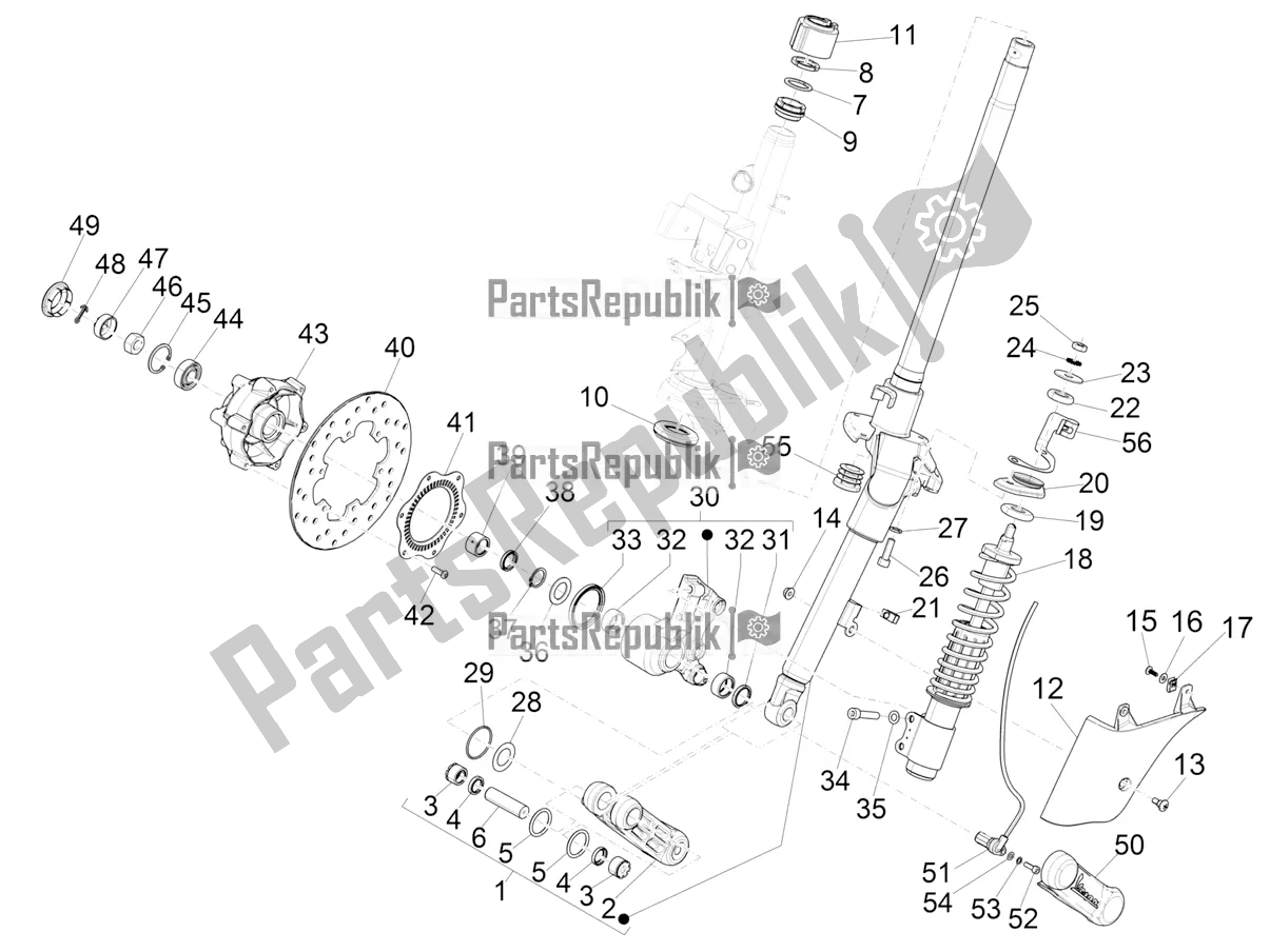 Todas las partes para Horquilla / Tubo De Dirección - Unidad De Rodamiento De Dirección de Vespa GTS 300 HPE ABS E5 2022