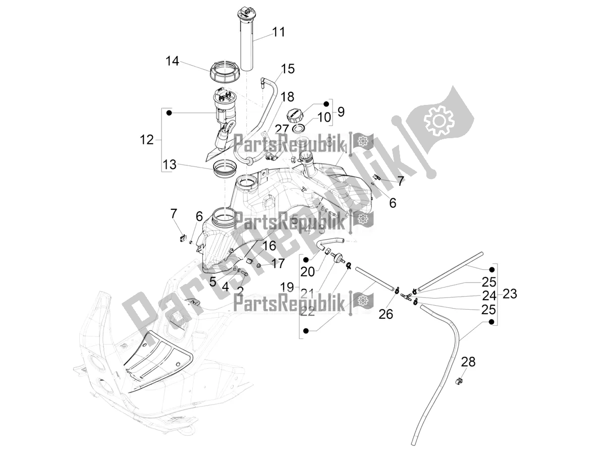 Todas las partes para Depósito De Combustible de Vespa GTS 300 HPE ABS E5 2022