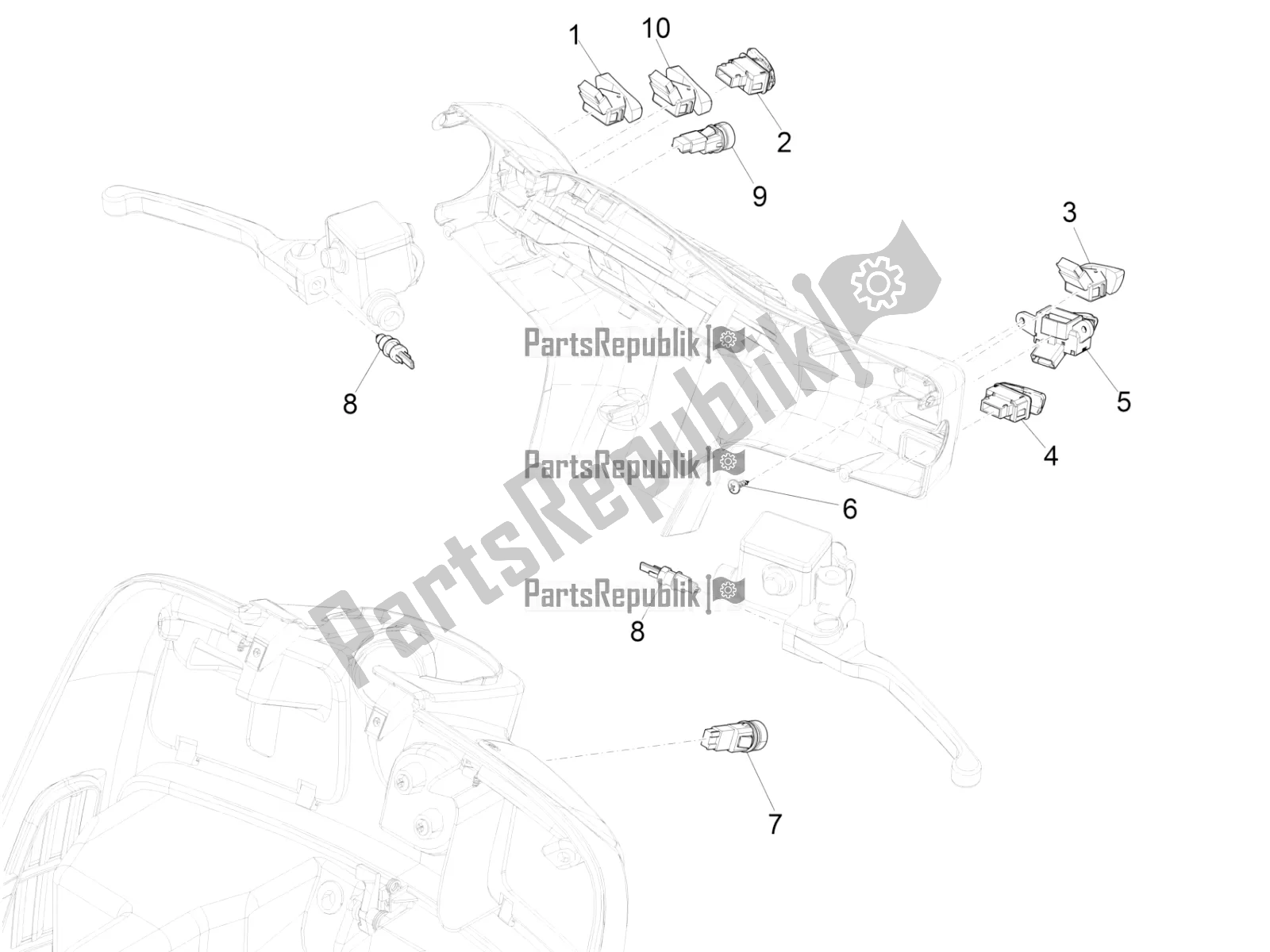 Toutes les pièces pour le Sélecteurs - Interrupteurs - Boutons du Vespa GTS 300 HPE ABS E5 2022