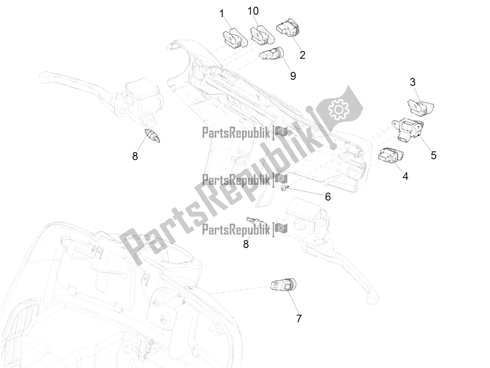 Todas las partes para Selectores - Interruptores - Botones de Vespa GTS 300 HPE ABS E5 2022