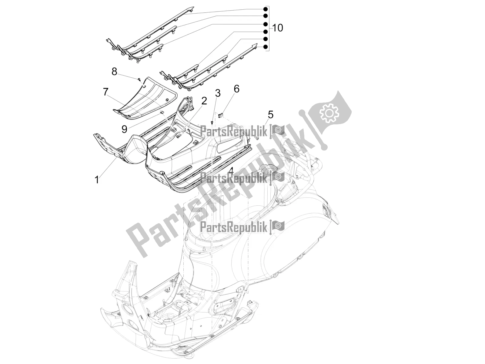 Toutes les pièces pour le Housse Centrale - Repose-pieds du Vespa GTS 300 HPE ABS USA 2019