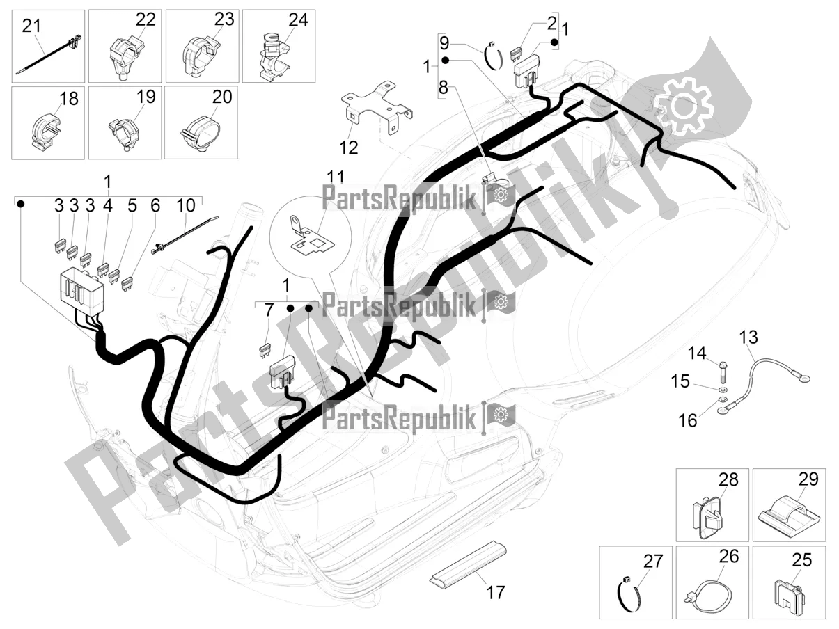 Alle onderdelen voor de Hoofdkabelboom van de Vespa GTS 300 HPE ABS USA 2019