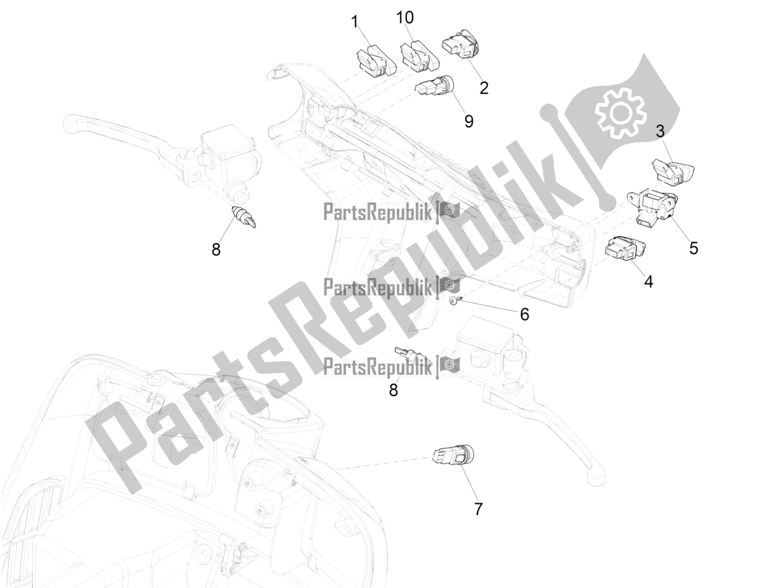 Toutes les pièces pour le Sélecteurs - Interrupteurs - Boutons du Vespa GTS 300 HPE ABS USA 2019