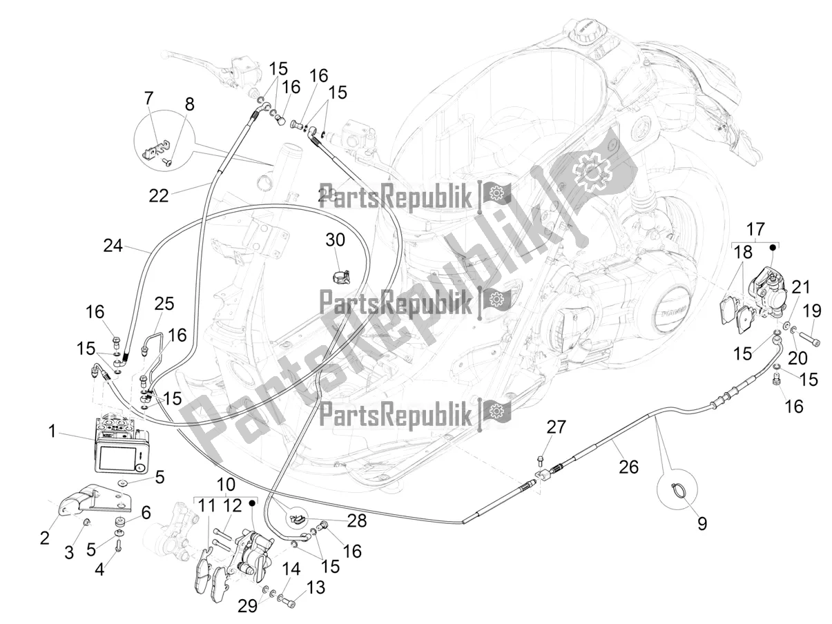 Todas las partes para Frenos Tubos - Pinzas (abs) de Vespa GTS 300 Super HPE 4 T/4V IE ABS 2020