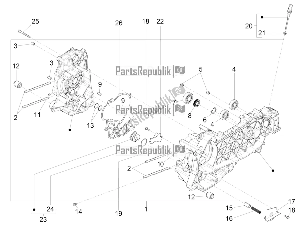 All parts for the Crankcase of the Vespa GTS 300 Super HPE 4 T/4V IE ABS 2020