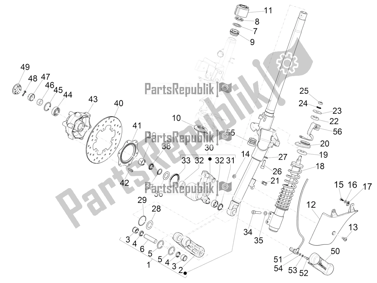 Tutte le parti per il Forcella / Tubo Sterzo - Unità Cuscinetto Sterzo del Vespa GTS 300 Super HPE 4 T/4V IE ABS 2020