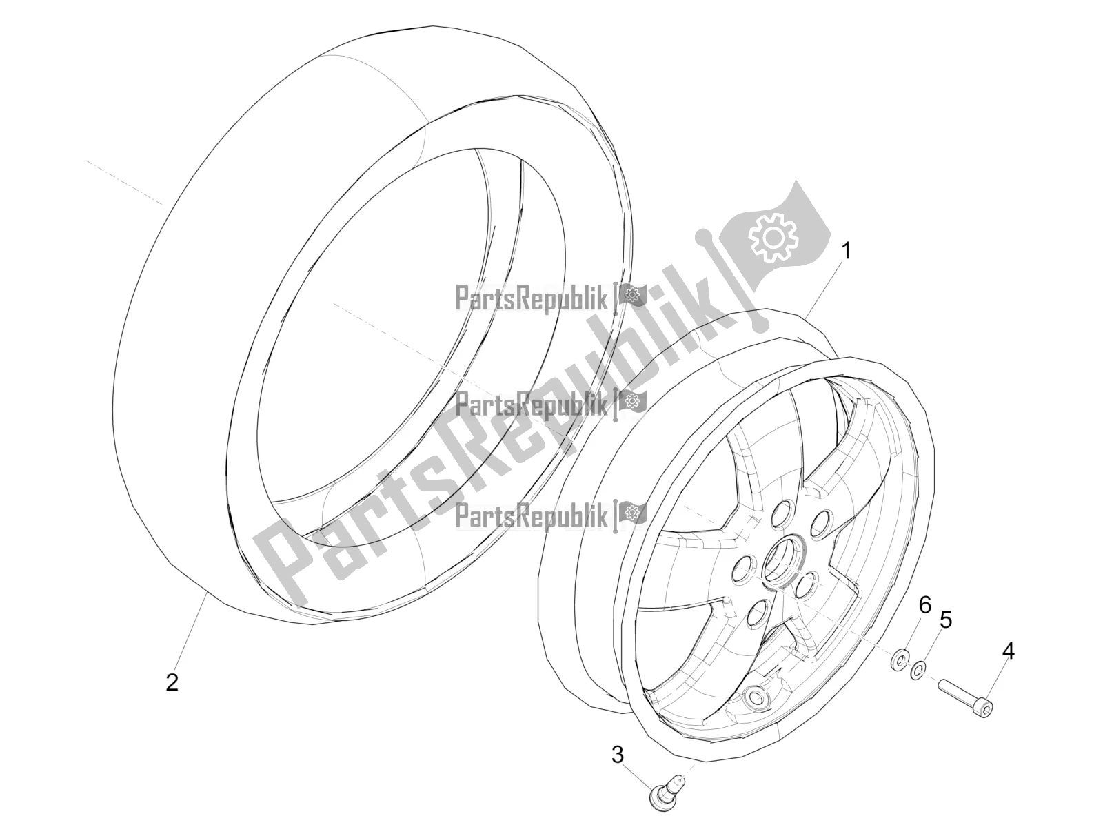 All parts for the Front Wheel of the Vespa GTS 300 Super HPE 4 T/4V IE ABS 2020