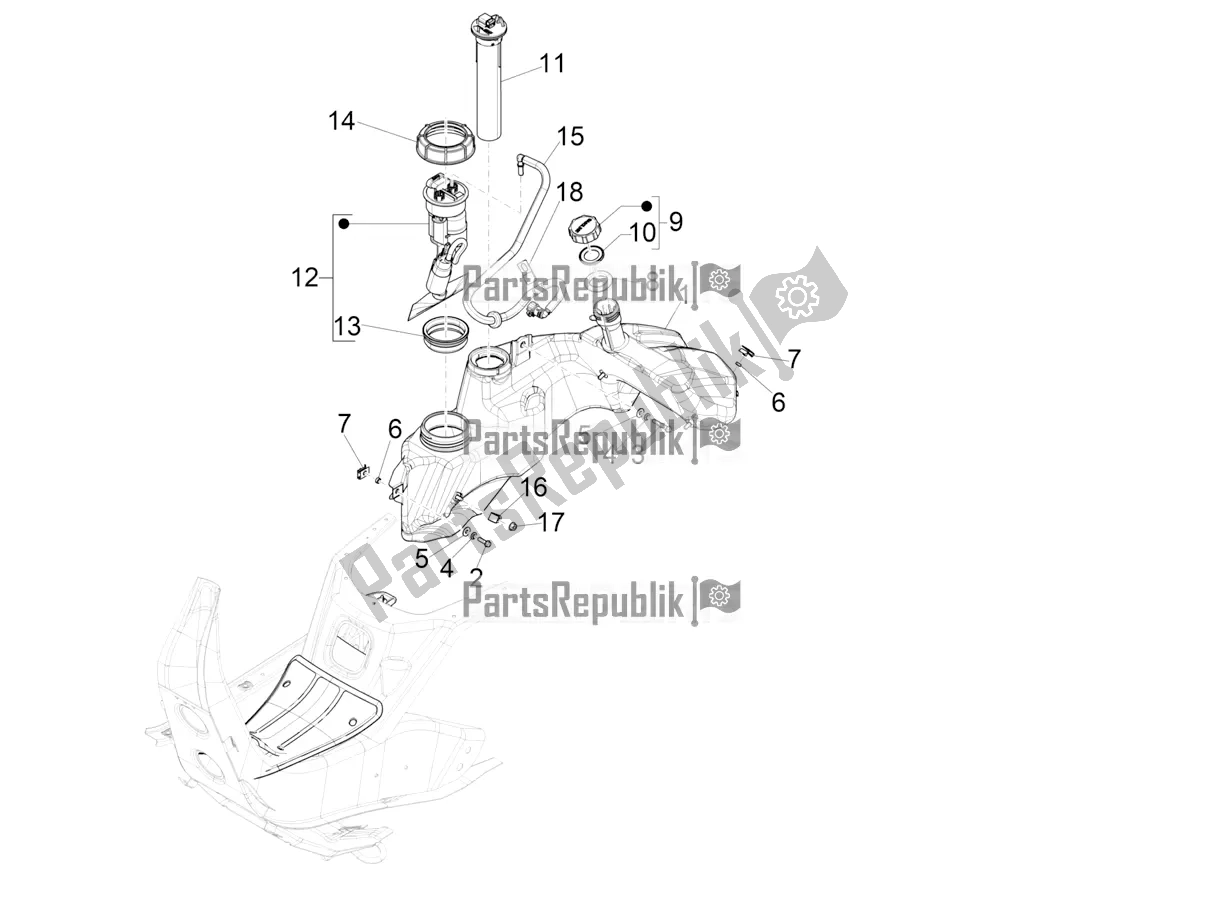 Alle onderdelen voor de Benzinetank van de Vespa GTS 300 Super HPE 4 T/4V IE ABS 2020