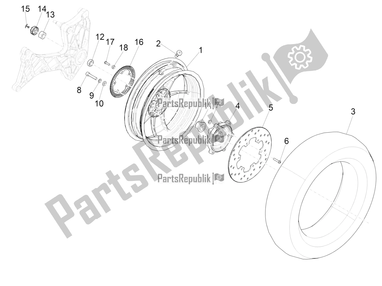 Toutes les pièces pour le Roue Arrière du Vespa GTS 300 Super HPE 4 T/4V IE ABS 2020