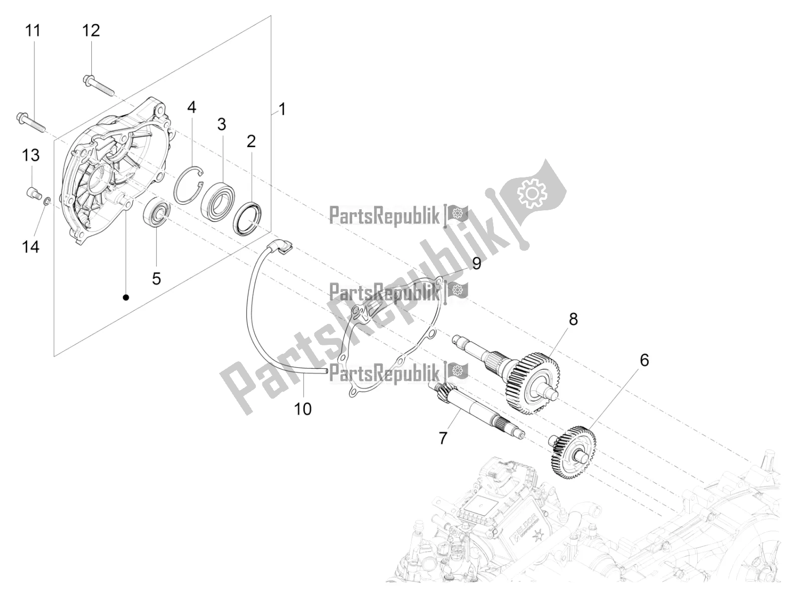 Alle onderdelen voor de Reductie-eenheid van de Vespa GTS 300 Super HPE 4 T/4V IE ABS 2020