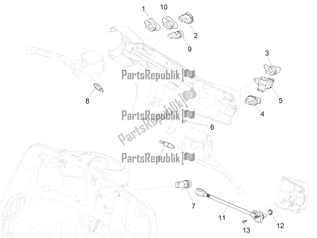 Toutes les pièces pour le Sélecteurs - Interrupteurs - Boutons du Vespa GTS 300 Super HPE 4 T/4V IE ABS 2020