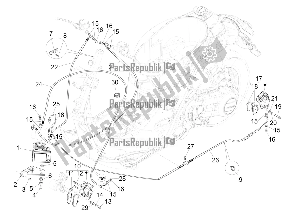 Tutte le parti per il Tubi Freni - Pinze (abs) del Vespa GTS 300 Super HPE 4 T/4V IE ABS 2021