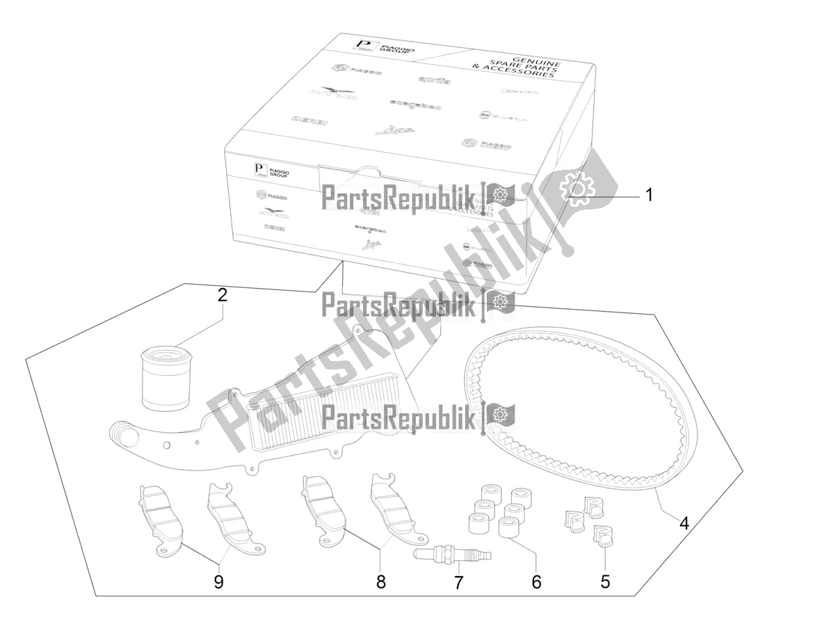 Tutte le parti per il Complete Wear And Maintenance Kit del Vespa GTS 300 Super HPE 4 T/4V IE ABS 2021