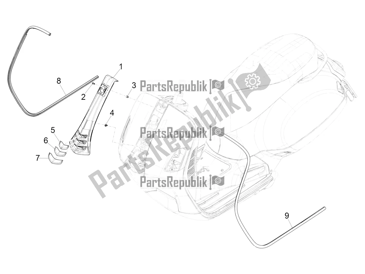 All parts for the Front Shield of the Vespa GTS 300 Super HPE 4 T/4V IE ABS 2021