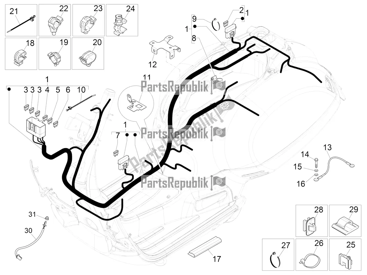 All parts for the Main Cable Harness of the Vespa GTS 300 Super HPE 4 T/4V IE ABS 2021