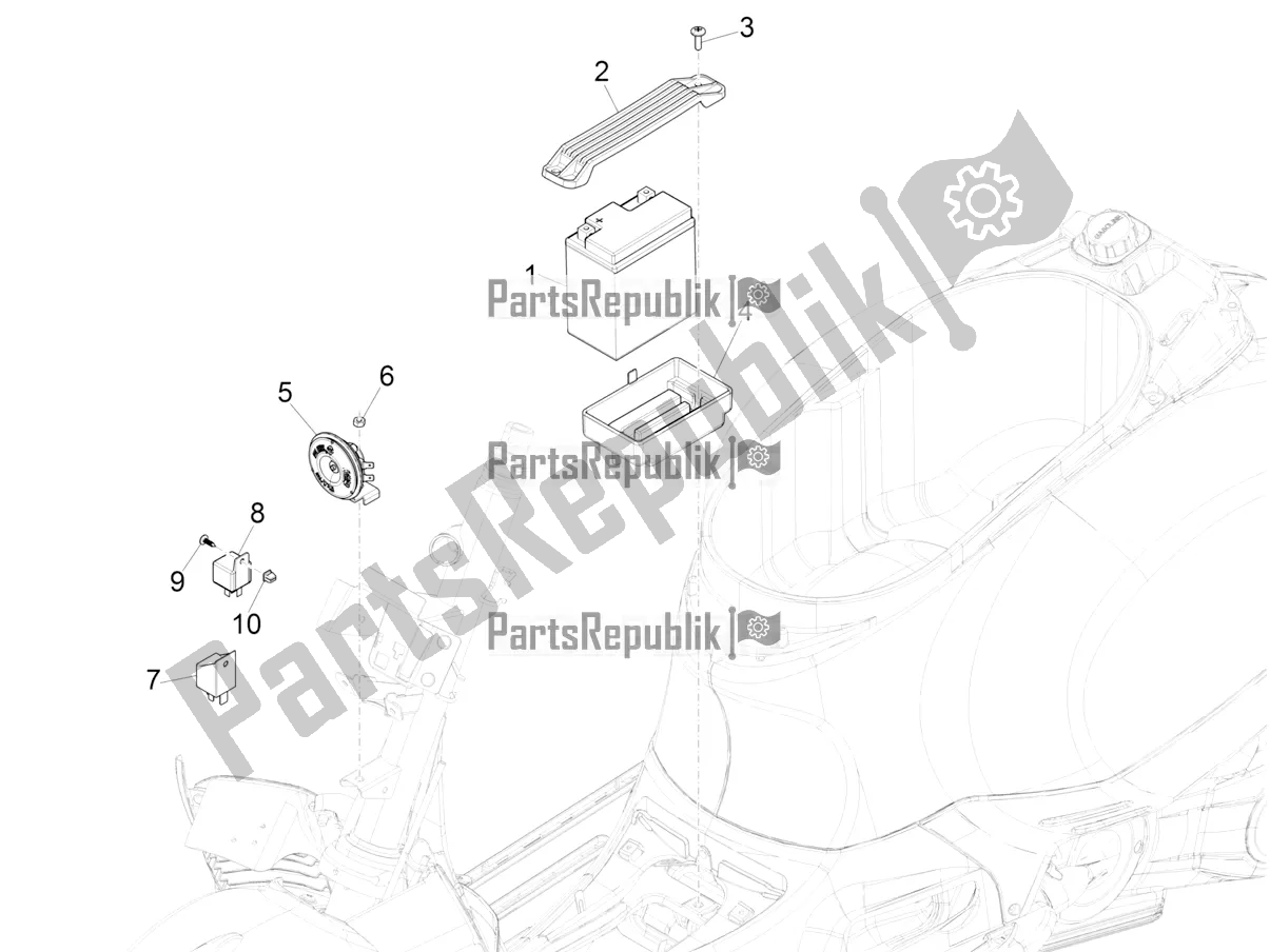 Todas as partes de Interruptores De Controle Remoto - Bateria - Buzina do Vespa GTS 300 Super HPE 4 T/4V IE ABS 2021