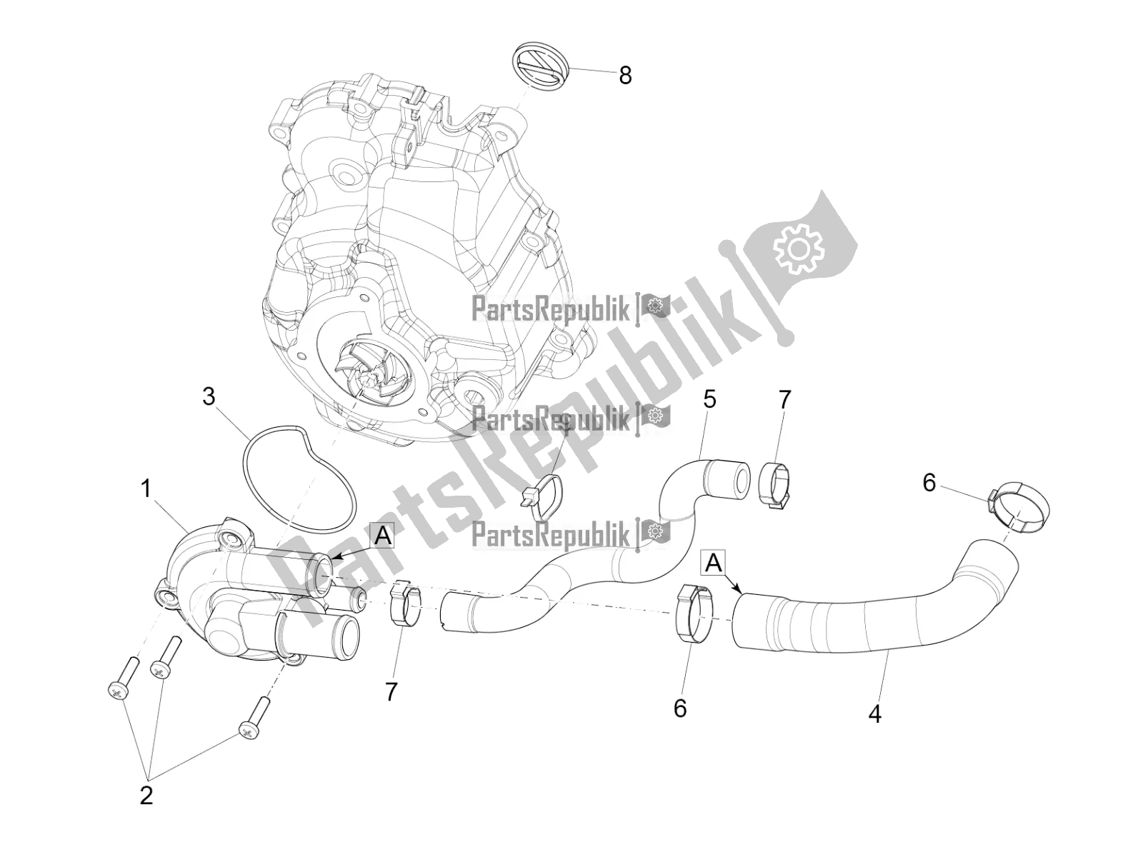 Alle onderdelen voor de Koelere Pomp van de Vespa GTS 300 Super HPE 4 T/4V IE ABS 2022