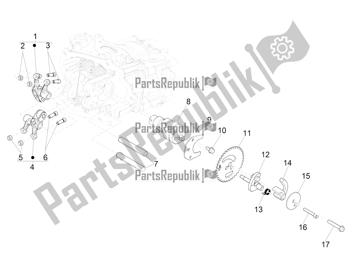 All parts for the Rocking Levers Support Unit of the Vespa GTS 300 Super HPE 4 T/4V IE ABS 2022