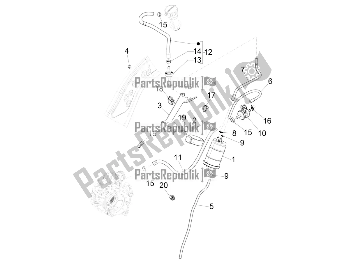 All parts for the Anti-percolation System of the Vespa GTS 300 Super HPE 4 T/4V IE ABS Apac 2021