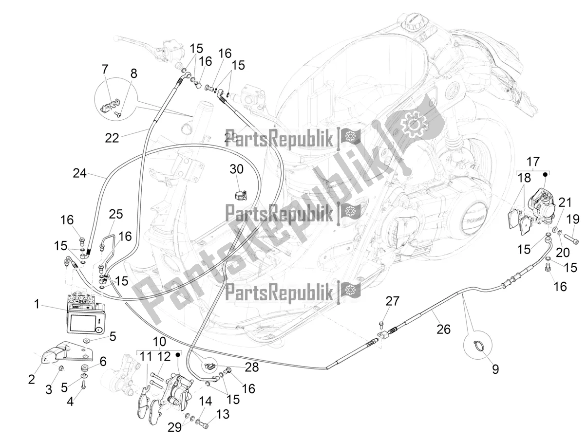 Todas las partes para Frenos Tubos - Pinzas (abs) de Vespa GTS 300 Super HPE 4 T/4V IE ABS Apac 2021