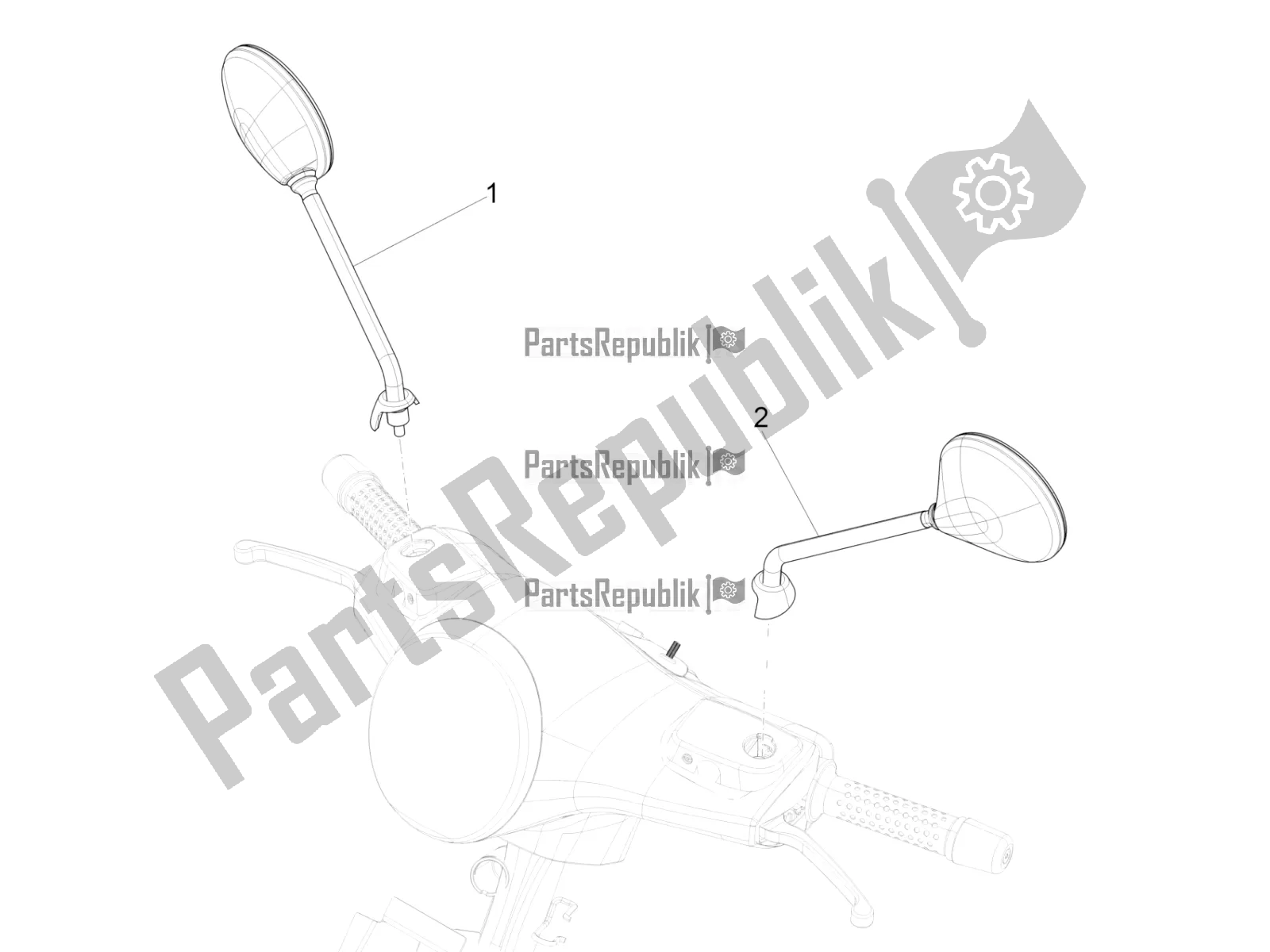 All parts for the Driving Mirror/s of the Vespa GTS 300 Super HPE 4 T/4V IE ABS Apac 2021