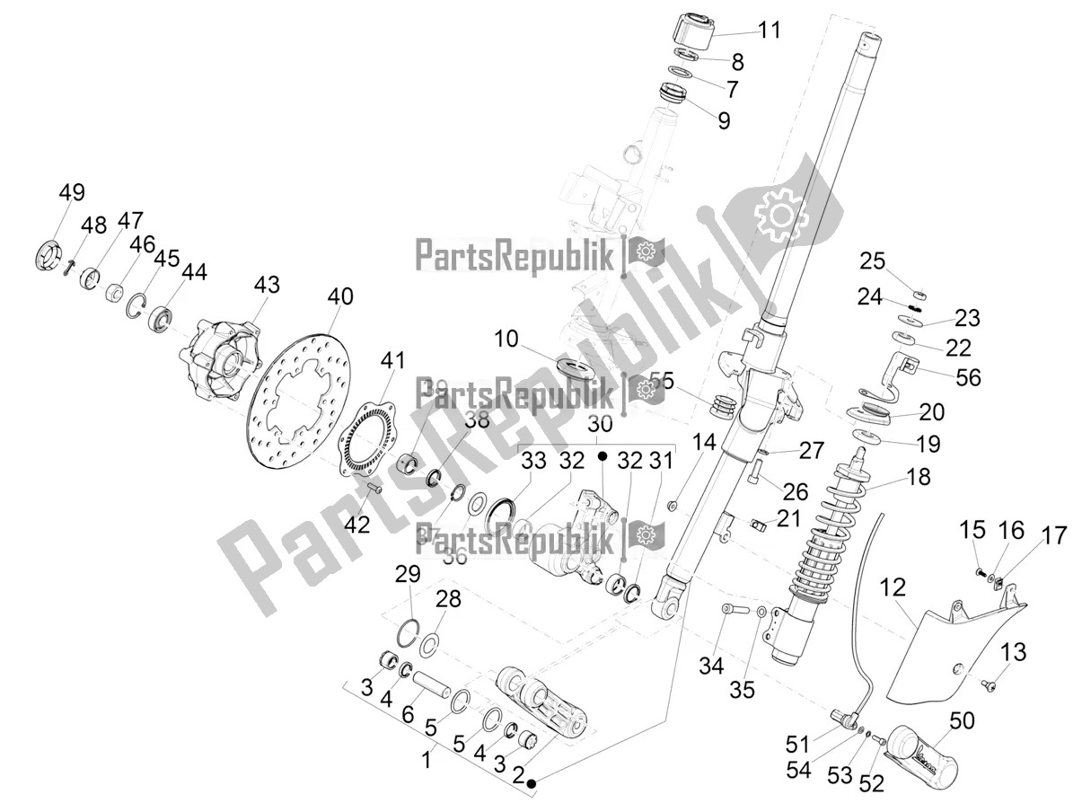 Todas las partes para Horquilla / Tubo De Dirección - Unidad De Rodamiento De Dirección de Vespa GTS 300 Super HPE 4 T/4V IE ABS Apac 2021